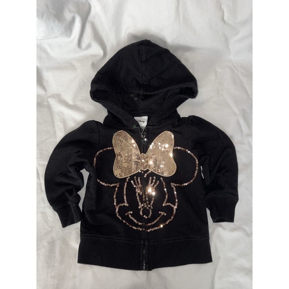 Disney Store Minnie Mouse Zip Up Hoodie Jacket Girl sweatshirt Gold Black 2T